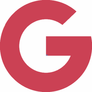 Translucent Google G, minimalist berry red design.
