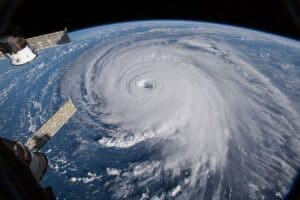 Hurricane eye from space. Critical for Wilmington protection.