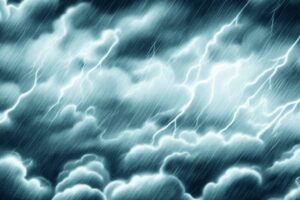 Intense thunderstorm with dramatic lightning and heavy rain.