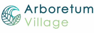 Arboretum Village logo, a stylized green and teal leaf emblem.