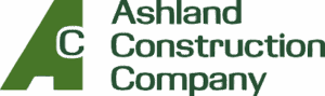 Green Ashland Construction Company logo. Wilmington hurricane shutters.