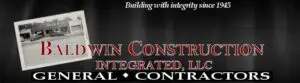Baldwin Construction banner: Wilmington contractors, hurricane shutters, Topsail.