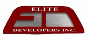 Elite Developers Inc. red and metallic ED logo, providing hurricane shutters in Wilmington.
