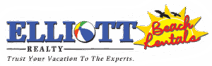 Elliott Realty Beach Rentals logo: vacation homes, hurricane shutters, Myrtle Beach, Topsail.