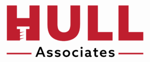HULL Associates logo: hurricane shutter solutions with screw in H.