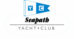 Seapath Yacht Club nautical logo, blue and white YC burgee.
