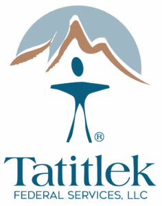 Tatitlek Federal Services LLC logo: Protective mountain and stylized human figure.