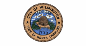 Official Wilmington, NC flag with PERSEVERE seal, symbolizing resilience.