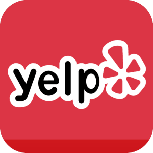 Yelp app logo: white text and starburst icon on red square.