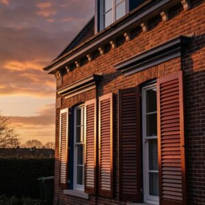 Accordion shutters installed on a coastal home, highlighting storm protection features and aesthetic appeal