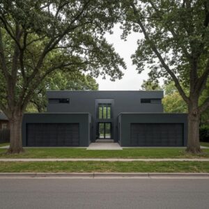 Accordion shutters on a coastal home protecting against stormy weather