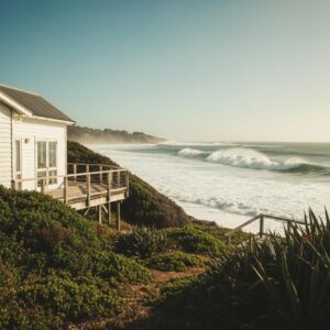 Accordion shutters on a coastal home ready for storm protection