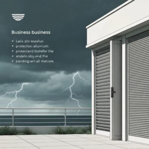 Accordion shutters on a commercial building providing storm protection and security