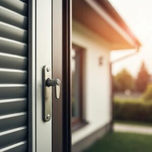 Close-up of an accordion shutter locking mechanism highlighting security features