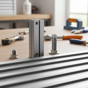 Close-up detail of an accordion shutter showing robust materials and smooth track