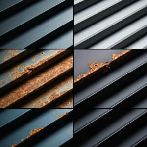 Close-up of accordion shutter materials showing potential issues such as corrosion or separation