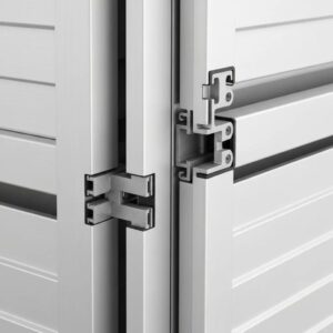 Close view of accordion shutters showing corrosion-resistant materials and heavy-duty anchors for storm protection