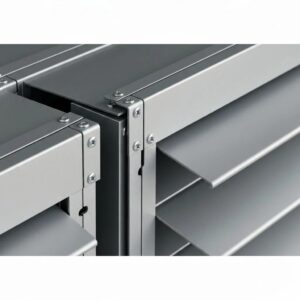 Close-up of durable materials for roll-down hurricane shutters, highlighting aluminum and stainless steel components