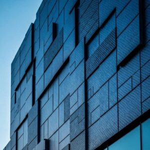 Close-up of materials for modern accordion shutters, including aluminum, stainless steel, and polycarbonate