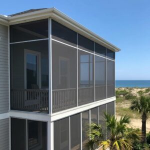 Coastal Carolina home featuring hurricane screens, showcasing storm protection and aesthetic appeal