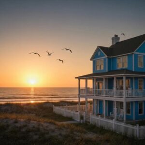 Coastal Carolina home with accordion shutters demonstrating hurricane protection features