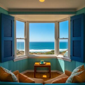 Coastal home with hurricane shutters in North Carolina, showcasing protection and coastal living