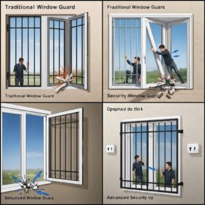 Side-by-side view comparing protection and durability features of accordion and roller shutters