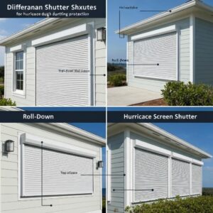 Side-by-side comparison of accordion, rolldown, and screen storm protection options