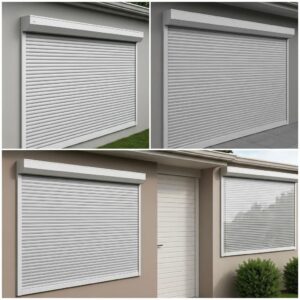 Side-by-side comparison of aluminum, steel, and polycarbonate roll-down shutters highlighting durability features