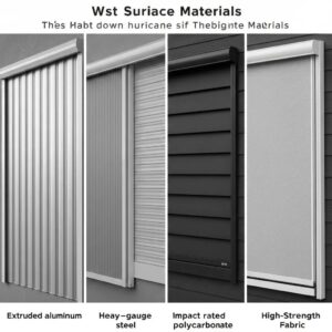 Side-by-side comparison of aluminum, steel, polycarbonate, and fabric roll-down hurricane shutters