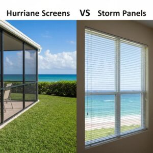 Hurricane screens and storm panels compared in a coastal setting