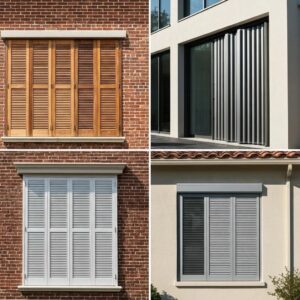 Side-by-side comparison of common hurricane shutter types on coastal homes