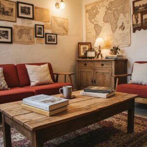 Living room with closed roll-down shutters illustrating reduced glare and improved temperature control