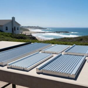 Samples of accordion shutter materials illustrating lifespan and coastal effects