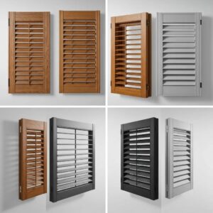 Different types of hurricane shutters installed on a coastal home for storm protection