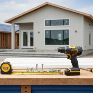 Workbench with essential tools for installing hurricane shutters