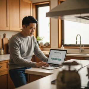 Homeowners reviewing financing options for accordion shutters at a kitchen table