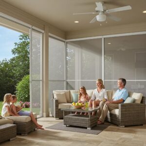 Family enjoying a safe and comfortable home with hurricane screens, highlighting benefits
