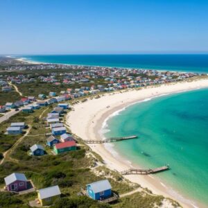 Homeowner cleaning hurricane shutters in a coastal setting