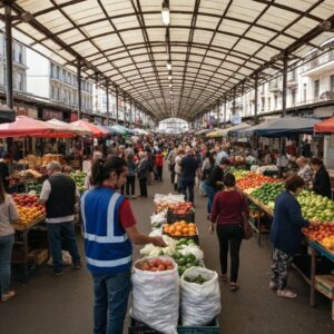 Homeowner cleaning hurricane shutters with tools in a coastal setting