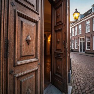 Homeowner closing accordion shutters to show security and protection