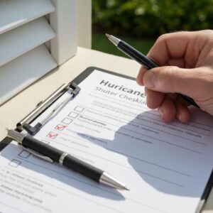 Person filling out a hurricane shutter inspection checklist&mdash;practical, repeatable steps