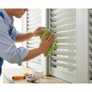 Owner performing routine maintenance on accordion shutters to ensure reliable performance