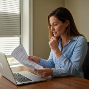 Homeowner reviewing tax documents related to hurricane shutters