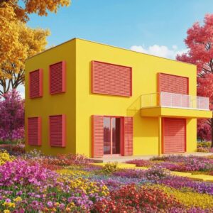 House with accordion shutters installed, showcasing storm protection and aesthetic appeal