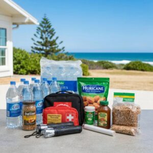 Hurricane preparedness kit with essential supplies for coastal homeowners