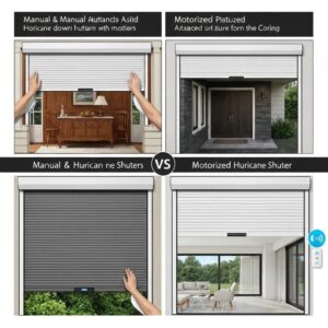 Side‑by‑side of manual and motorized roll‑down shutters highlighting operational differences