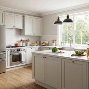 Living room interior with accordion shutters closed, showing reduced glare and improved comfort