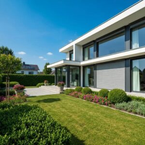 Modern home with accordion shutters highlighting storm protection and aesthetic appeal