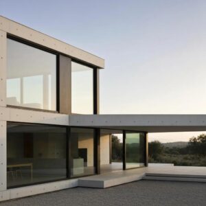 Modern home with accordion shutters partially open, showcasing protection and aesthetic appeal